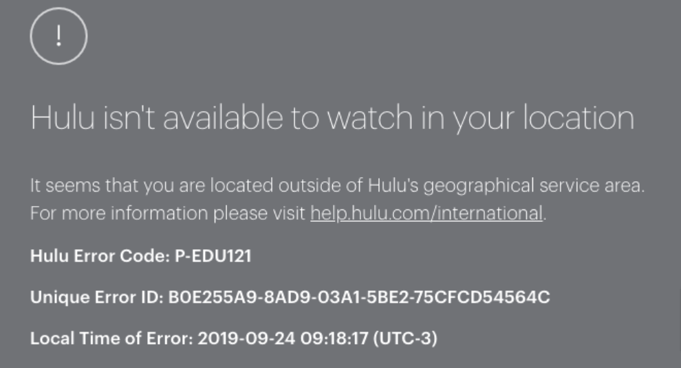 Hulu Location Error