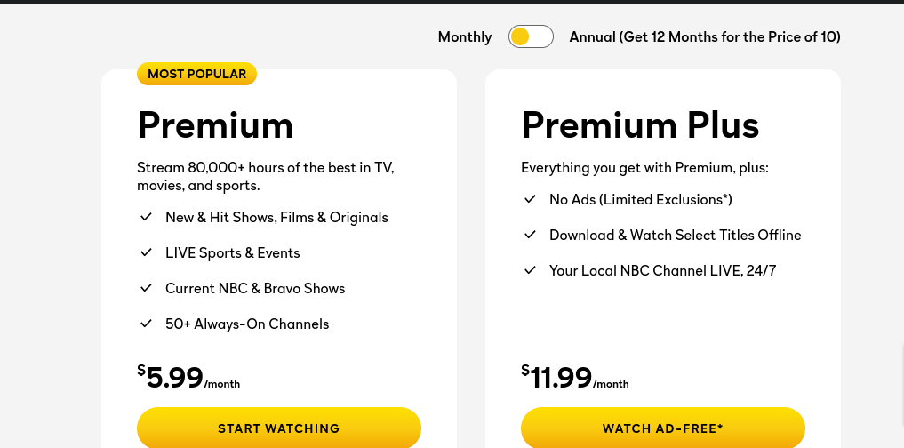 Peacock TV Pricing