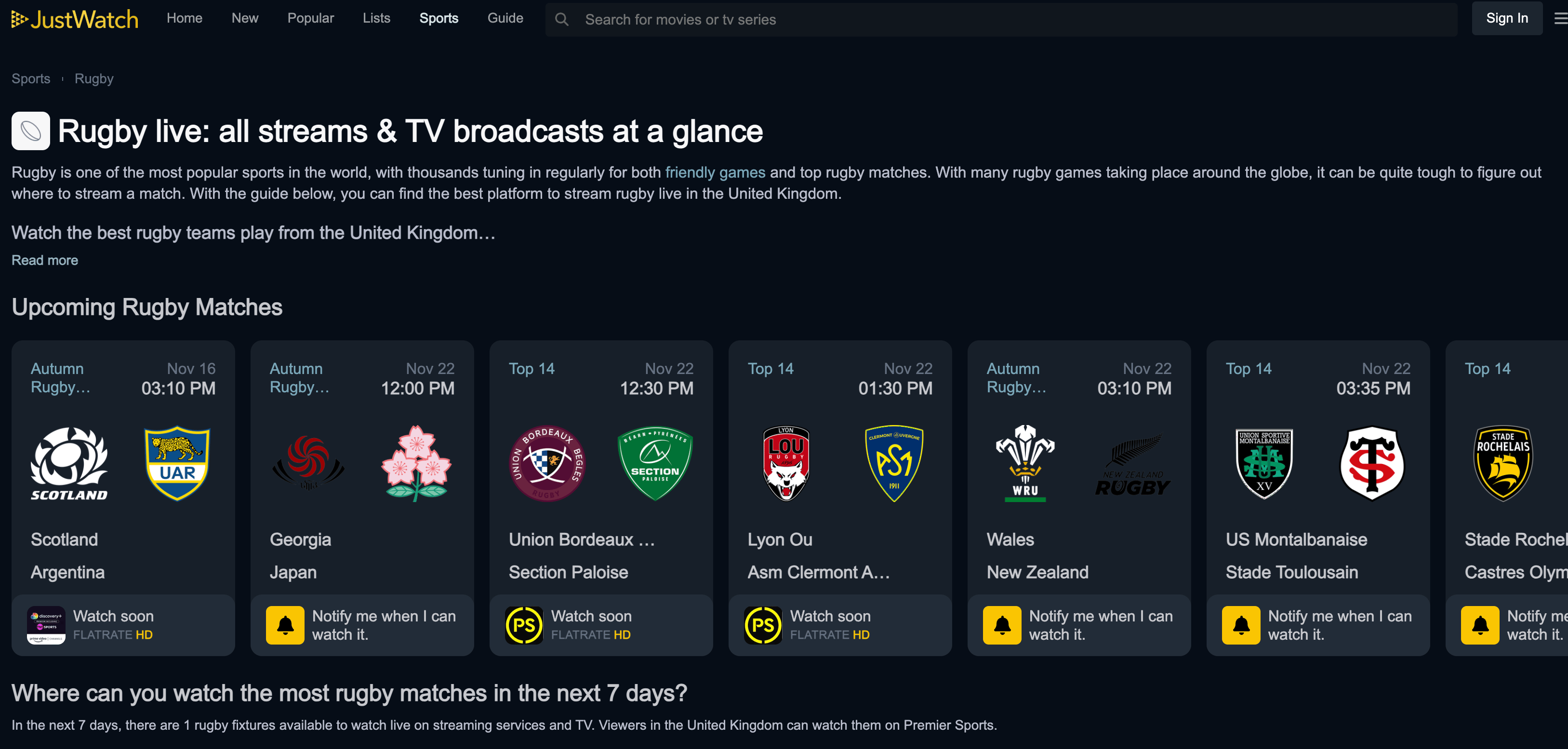 Watch rugby free online