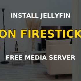 Jellyfin media server app installed on a Fire TV Stick in a living room
