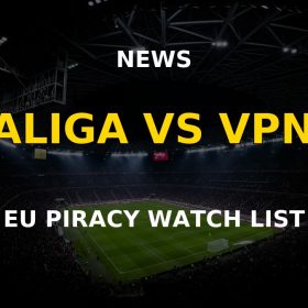 Football stadium under floodlights representing LaLiga versus VPN providers
